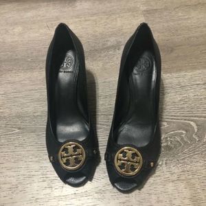 Tory Burch Black Leather Wedge Size 10.5